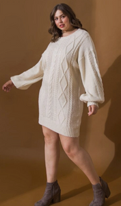 Bri, Long Sleeve Cable Knit Sweater Dress - Plus