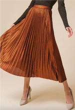 Load image into Gallery viewer, Bronze Metallic Pleated Midi Skirt