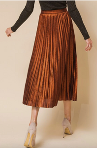 Bronze Metallic Pleated Midi Skirt