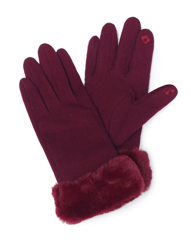 Faux Fur Trim Soft Touch Gloves