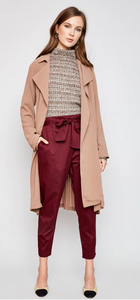 Willow, Trench Coat with Back Sheer Pleats Midi Jacket w/ belt