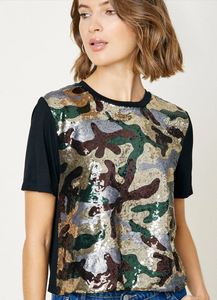 Sequoia, Camo Sequin Front Knit Tee