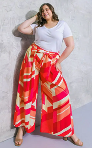 Fiesta, Woven Wide Leg Printed Belted Pants, S - 2X