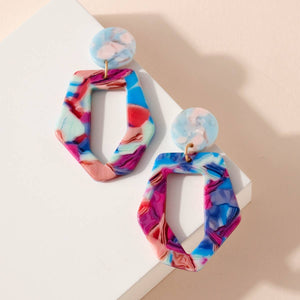 Marbled Acetate Dangling Pierced Earrings