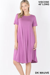 Leah, Short Sleeve Soft Rayon Dress with Pockets