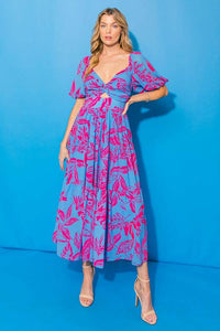 Reyana, Sweetheart V-nk Printed Woven Midi Dress