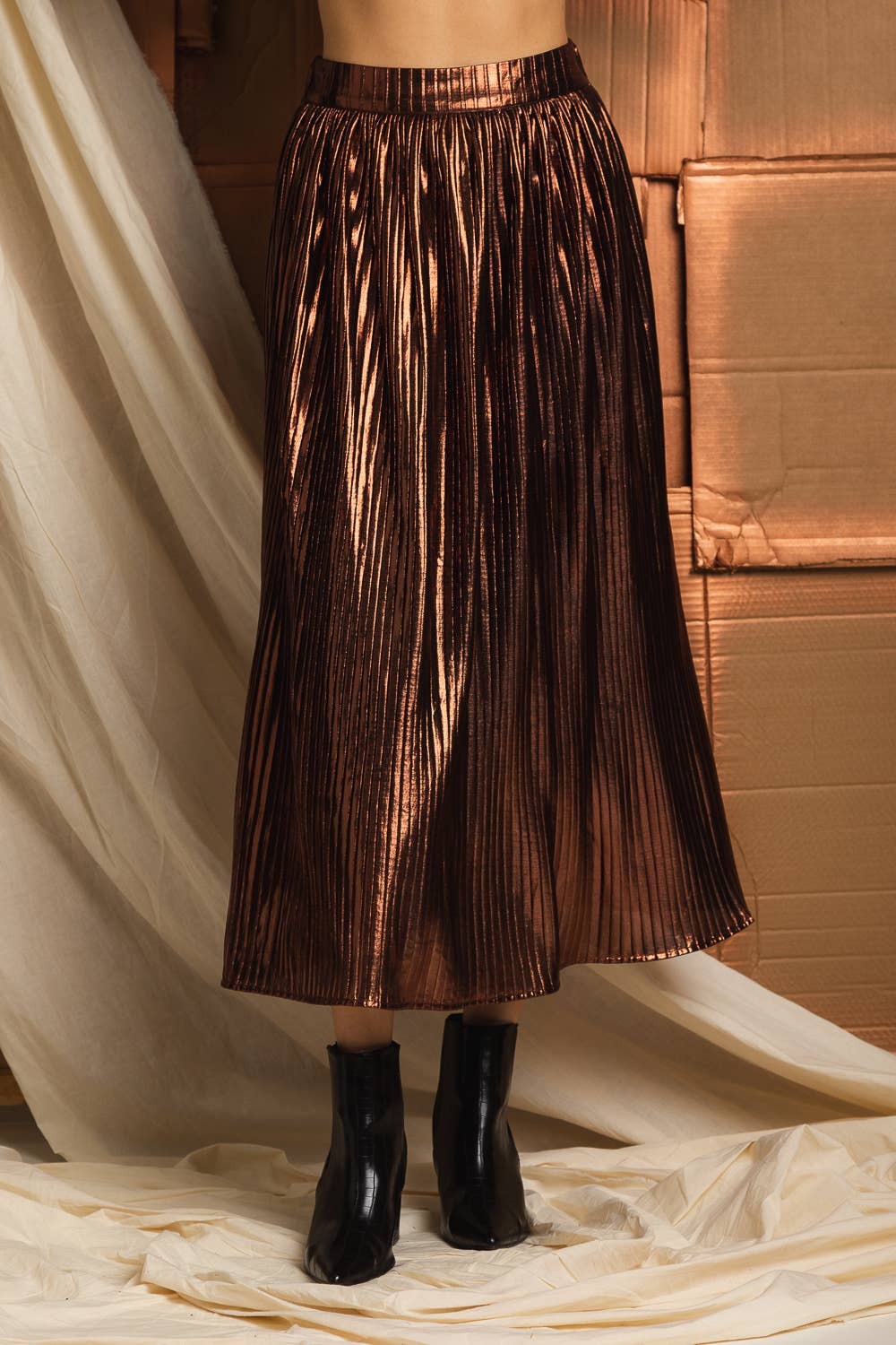Holiday Metallic Pleated Midi Skirt - Sm -3X