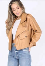 Load image into Gallery viewer, Camel, Long Sleeve Faux Leatherette Zip Front Jacket