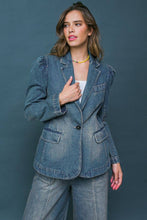 Load image into Gallery viewer, Washed Denim Puff Sleeve Blazer