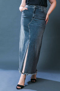 Maxi Denim Skirt with front Slit, Plus