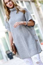 Load image into Gallery viewer, Turtle Neck Button Side Ribbed Poncho Sweater