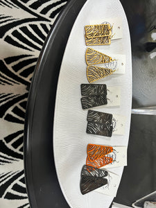 Cut Out Zebra Motif Painted Wood Earrings - Exclusive