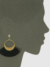Load image into Gallery viewer, Textured Metal Thread Fan Tassel Drop Gold Tone  Earrings